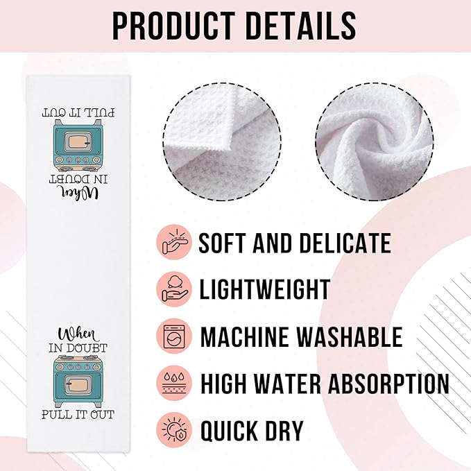 Funny Kitchen Towels When in Doubt Pull It Out Funny Oven Dishcloth Trendy Kitchen Decor Supplies Decorative Soft Dish Towels Novelty Birthday Gifts for Women Men Chef Friend Bake Lover