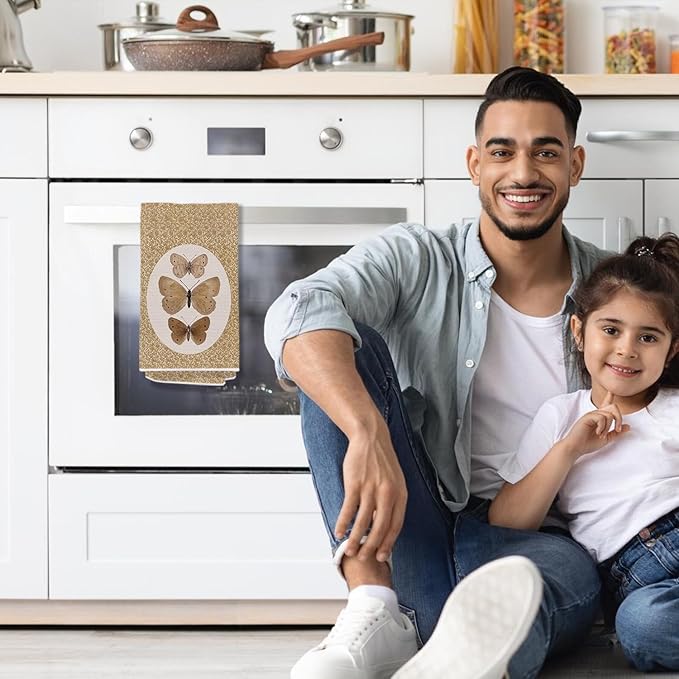 Vintage Butterfly Kitchen Towels, Cottagecore Neutral Butterfly Decorative Dish Tea Towels for Kitchen, Retro Insect Moth Hand Towels for Bathroom, 16x24 Inch