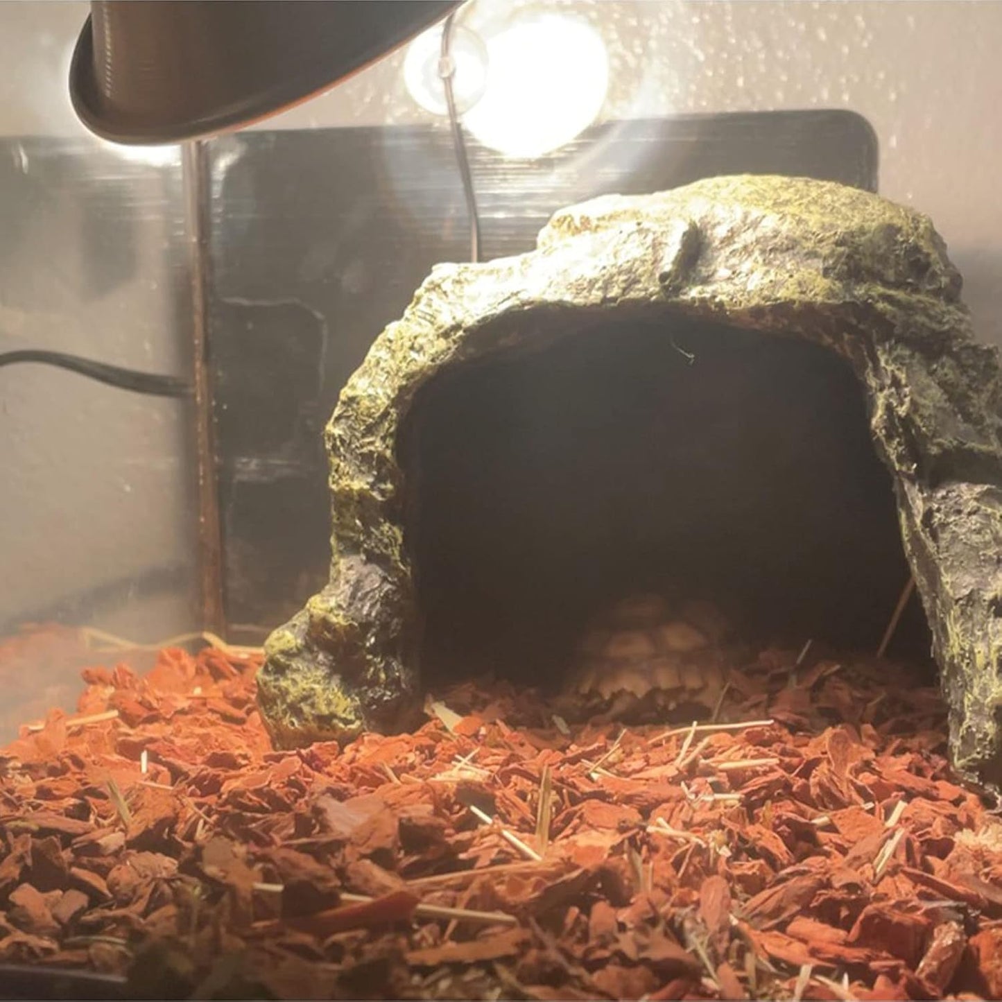 kathson Reptile Rock Hideout Cave,Tortoise Hide Caves,Resin Hides Shelter,Reptile Green Plant Decoration Habitat Decor Terrarium Accessories for Lizards Bearded Dragon Gecko Turtles Spiders