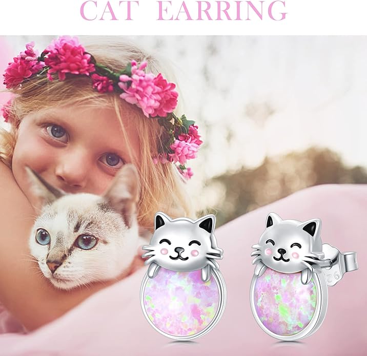 925 Sterling Silver Cat Earrings Cute Animal Kitten Stud Earrings cat Jewelry Gifts for Women Girls Hypoallergenic Earrings for Sensitive Ears