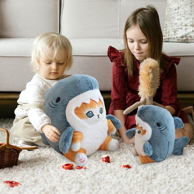 Kawaii Shark Cat Plush Toy Stuffed Animal Doll, Cute Soft Pillow Stress Release Hugs Toys Christmas Halloween Birthday Gifts for Kids Boys Girl Best Gift (Blue - Yellow,15 inch)