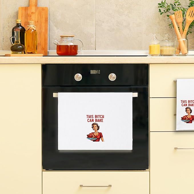 Funny Kitchen Towels This Bixxh Can Bake Dish Towels Retro Sassy Housewife Towels for Kitchen Decor Sweet Housewarming Gifts Adult Humor Towels Gifts for Women Hostess Sister Chef Friend