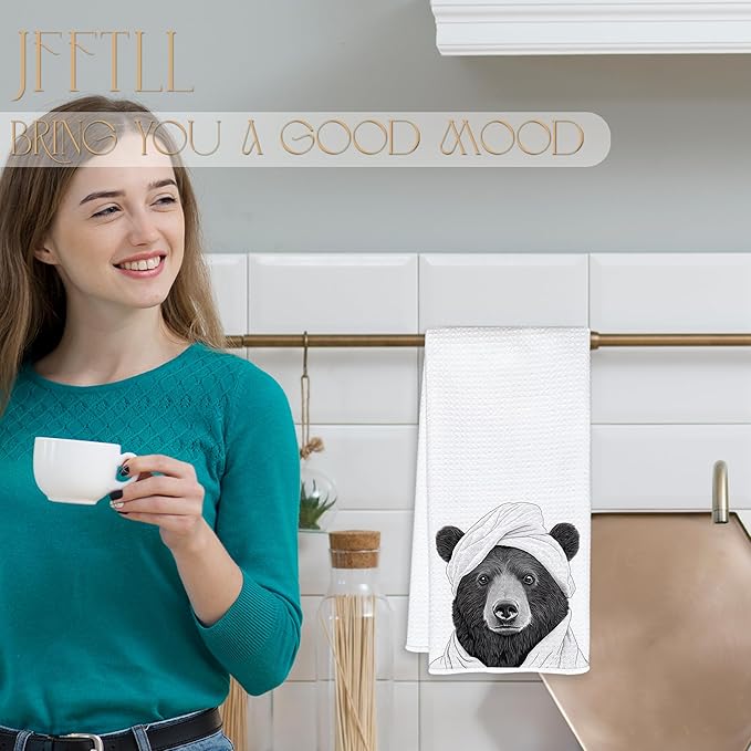 Funny Bathrobe Black Bear Hand Towels, Wild Animal Hand Towels for Bathroom Washroom Restroom, Bear Bathroom Decor, 16x24 Inch