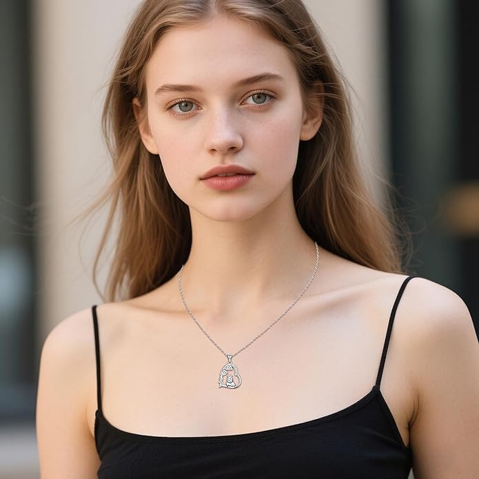 Heart Animal Necklace 925 Sterling Silver Cute Animal Pendant Jewelry Birthday Gifts for Women Girlfriend Mom Animal Lovers