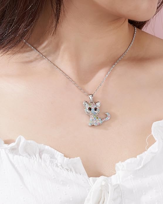 Lanqueen Kitty Cat Pendant Necklace Jewelry for Women Girls Cat Lover Gifts Daughter Loved Necklace