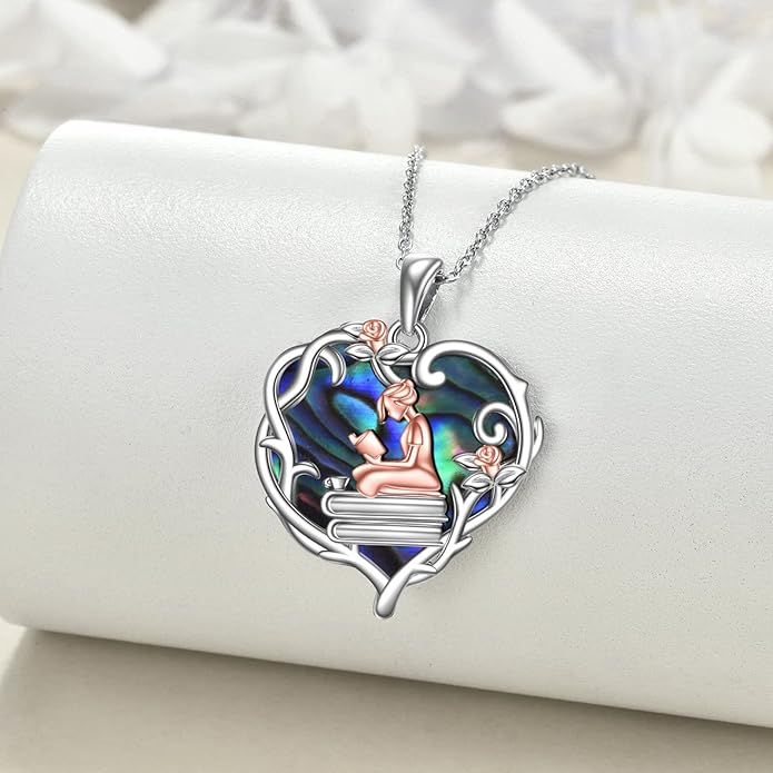 YFN 925 Sterling Silver Book Lover Necklace Reading Pendant for Women Graduation Gift Jewelry for Student Friends Classmate