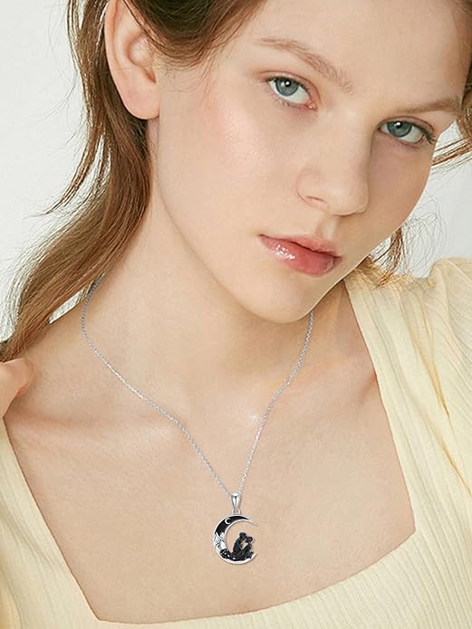 Gothic Jewelry Bat/Cat/Wolf/Dragon/Owl/Fox/Spider/Sun Pendant Sterling Silver Crescent Moon Necklace for Women Girls Black Jewelry Gifts