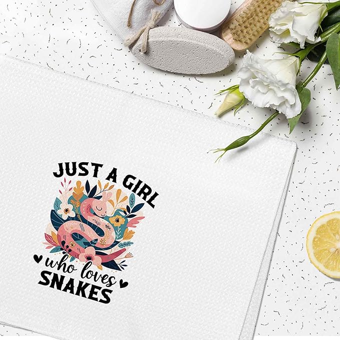 Just a Girl Who Loves Snakes Kitchen Towels Decorative Gifts for Snake Lovers Women 16x24, Snake Dish Towel Cloths Dishcloths Tea Towel, Snake Bathroom Kitchen Hand Towel Decor