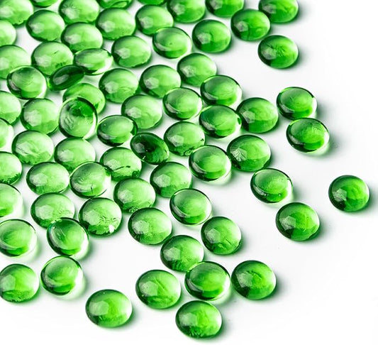 1 LB Green Glass Marbles, Mini Flat Glass Beads~150 PCS for Vase Fillers, Floral Bottom Mancala Gems Pebbles Fish Tank Rocks for Table Aquarium,Home Decor Art Craft Supplies(0.5"~0.7")