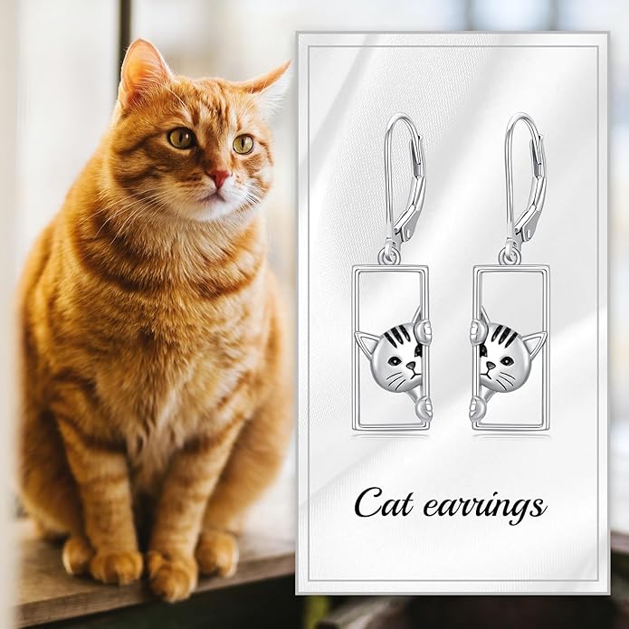 YFN Cat Earrings for Women Sterling Silver Shark Dangle Earrings Cat Jewelry Gifts for Women Cat Lover Shark Jewelry for Shark Lover