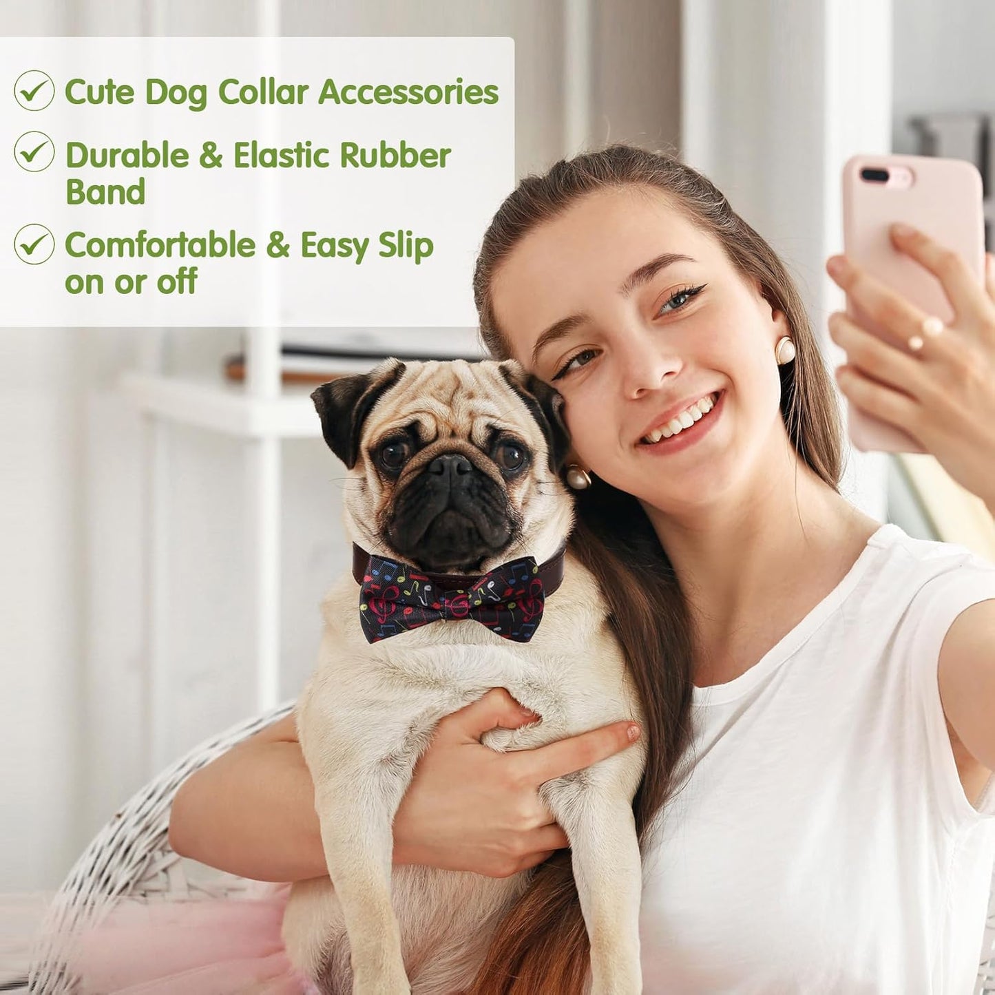 Reginary 50 Pieces Dog Bow Ties Pet Collar Bow Puppy Collar Attachment with Rubber Bands for Small Medium Cat Pet Grooming Charms Accessories Wedding Birthday Occasion(Stripe Style)