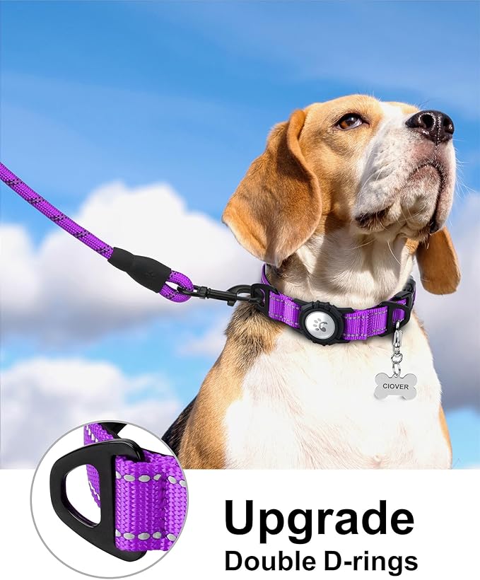 TagME Airtag Dog Collar,Waterproof Reflective Pet Collar with Airtag Holder,Soft Padded and Double D-Rings for Medium Dogs,Purple