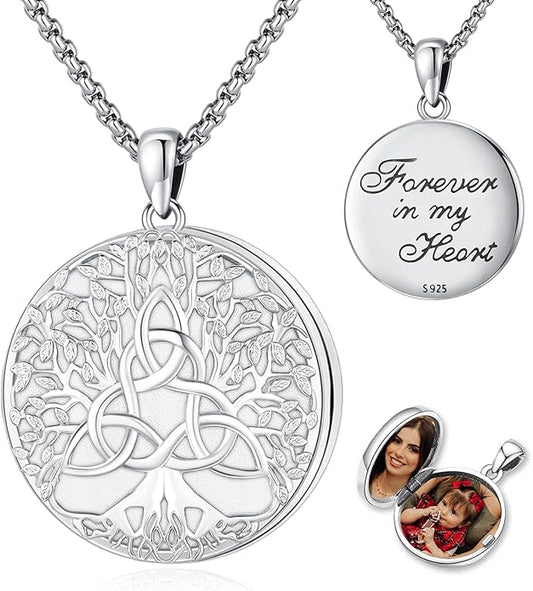 Picture Locket Necklace for Women Men Rose 14K Real Gold 925 Sterling Silver Jewelry Heart Locket Necklace that Holds Pictures Tree of Life Viking Wolf Celtic Knot St Christopher St Michael Pendant