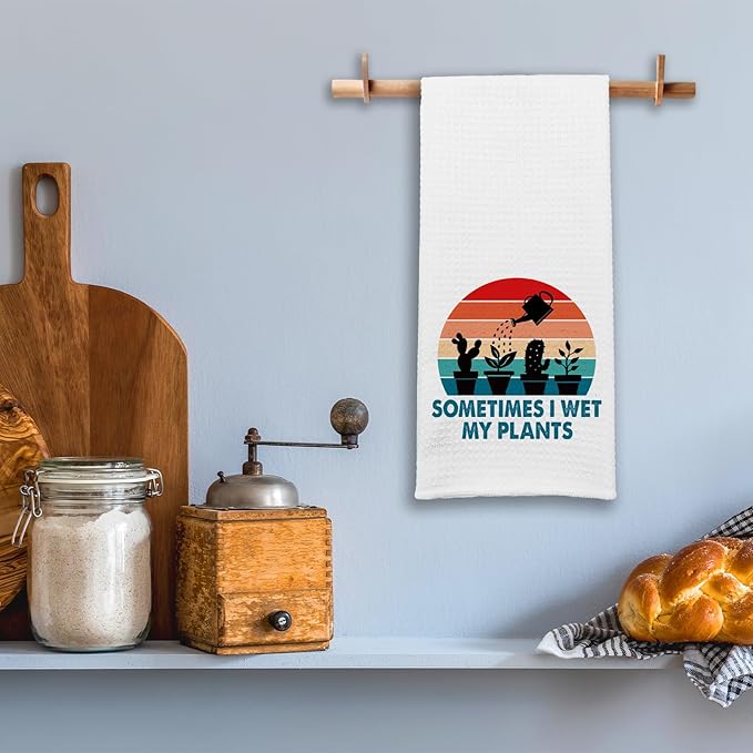 Funny Cactus Kitchen Towels for Women, Sometimes I Wet My Plants Dishcloths, Plant Lovers Gifts for Gardeners, Kitchen Decorative Tea Towels, Sweet Housewarming Gifts for Mom Dad Nana Friend