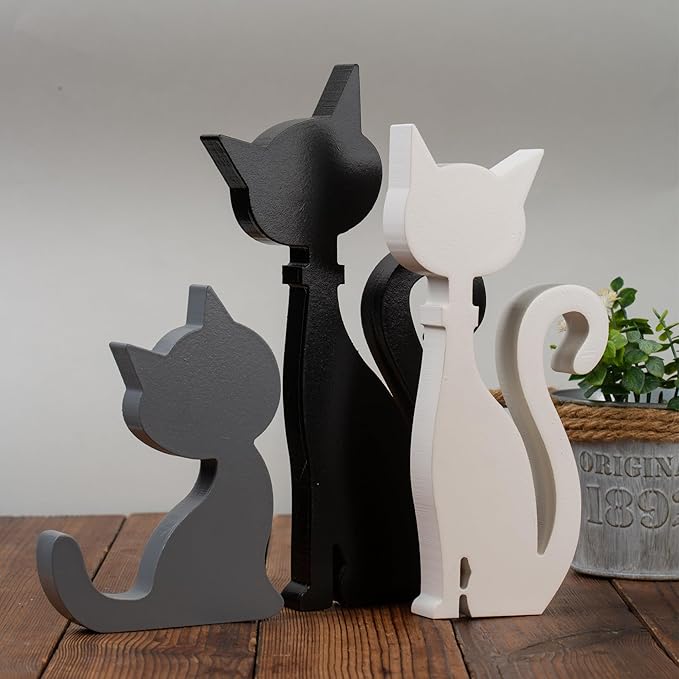 3PCS Halloween Cat Decorations Standing Cat Figurines,Gifts for Cat Lovers Women Kids,Black Cat Halloween Tabletop Decor, US-CAT-3