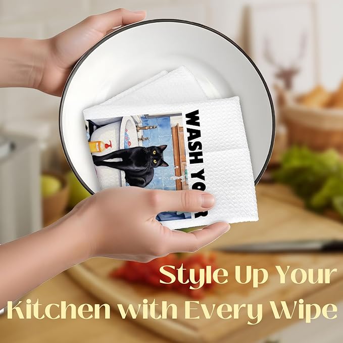 Funny Black Cat Hand Towels for Bathroom, Cat Gifts for Lovers Woman Girl, 16x24 Inch