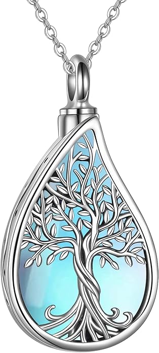 URONE Urn Necklaces for Ashes 925 Sterling Silver Abalone Shell Tree of Life Cremation Jewelry for Ashes Memory Jewelry for Women Men