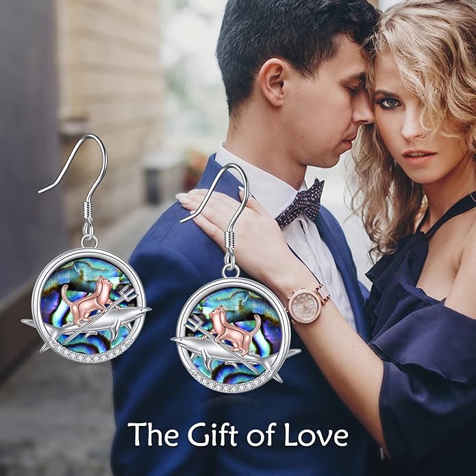 YFN Cat Earrings for Women Sterling Silver Shark Dangle Earrings Cat Jewelry Gifts for Women Cat Lover Shark Jewelry for Shark Lover