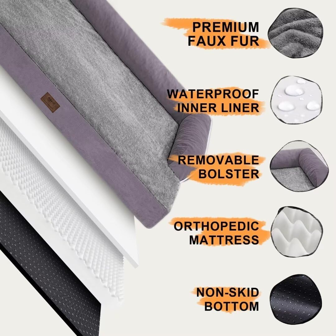 Large Dog Bed Orthopedic Washable, Orthopedic Dog Beds with Egg Foam Support, Removable, Machine Washable Plush Cover and Non-Slip Bottom for XXLarge Extra Large Dogs - Purple Dogs Bed