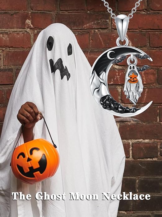 Gothic Jewelry Bat/Cat/Wolf/Dragon/Owl/Fox/Spider/Sun Pendant Sterling Silver Crescent Moon Necklace for Women Girls Black Jewelry Gifts