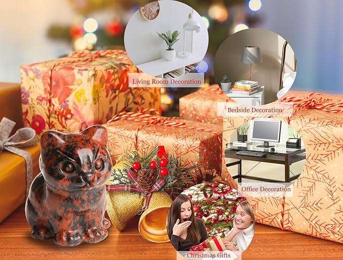 DUQGUHO Red Obsidian Cat Crystals Figurines Gifts for Women & Men - Lucky Cute Cat Statue - Room & Desk Decor - 1PC