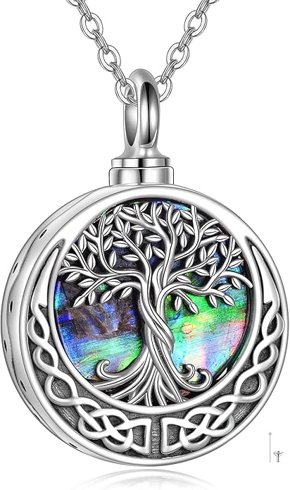URONE Urn Necklaces for Ashes 925 Sterling Silver Abalone Shell Tree of Life Cremation Jewelry for Ashes Memory Jewelry for Women Men