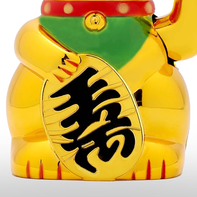 Maneki Neko Lucky Cat,Fengshui Cat- Waving Arm Battery Operated for Fortune Money and Good Luck (5")