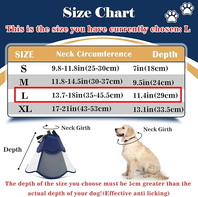 Hard & Heavy Plastic Dog Cone Collar Alternative for Lab Golden GSD (Small&Medium Sized) After Surgery, Large Adjustable Recovery Cone Anti-Lick, Elizabethan Protective Cone of Shame for Healing
