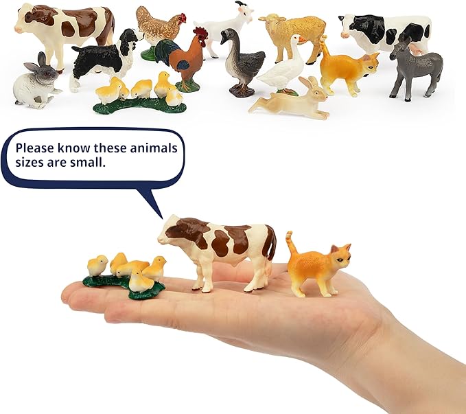 Toymany 14PCS 0.6-2.5" Tiny Farm Animal Figures Toy, Detailed Texture Farm Figurines Cake Topper, Easter Eggs Birthday Gift School Project for Kids Children Toddlers