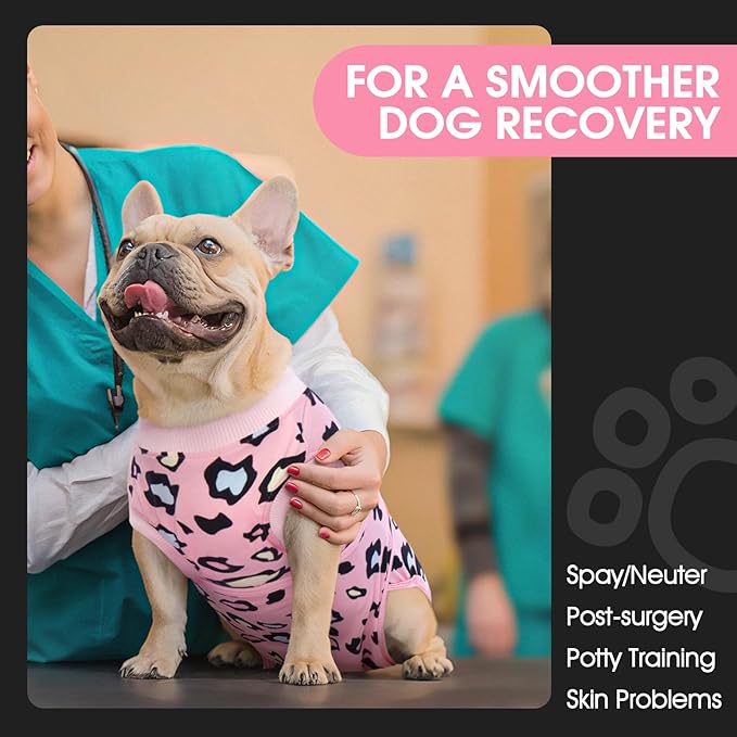 FUAMEY Recovery Suit for Dogs After Surgery,Soft Breathable Dog Bodysuit E-Collar & Cone Alternative Surgical Suit,Male Female Dog Neuter Spay Suits Anti Licking Wounds Onesie Pink Leopard L