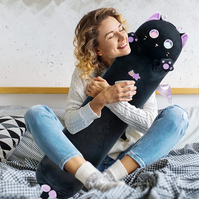 Long Cat Plush Body Pillow, Cute Purple Big Eyes Cat Stuffed Animals Kawaii Plushies, Squishy Body Pillow Plush Toys for Kids Girls Boys (44 Inches)