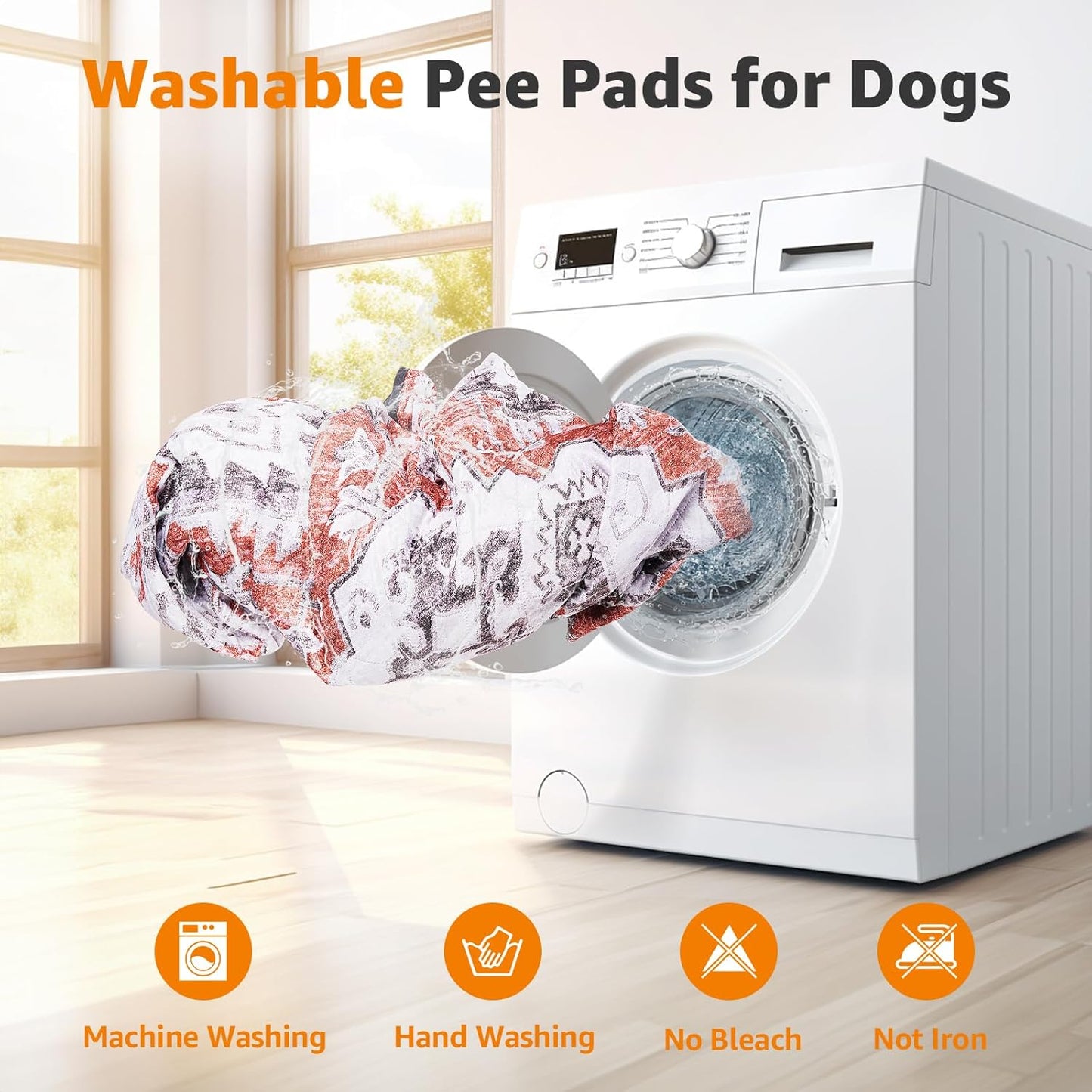 LOOBANI Reusable Pee Pads for Dogs, 2 Pack Super Absorbent Washable Puppy Pads, Waterproof Non-Slip Whelping for Floor Playpen Crate Couch - 36x41 (Red-Orange)