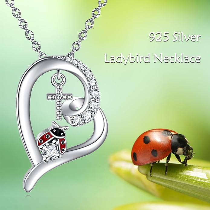 POPLYKE Ladybug Necklace for Women Sterling Silver Ladybug Jewelry Gifts for Mother Daughter