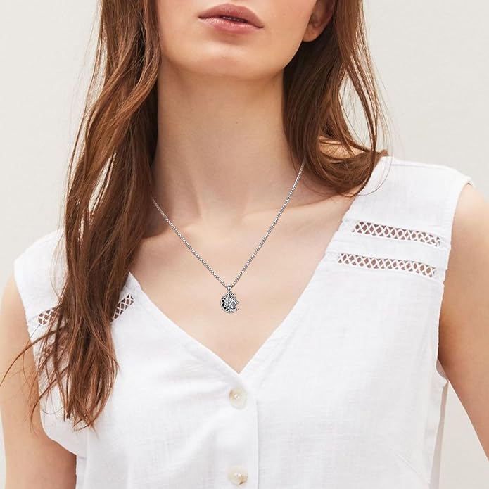 Witch Cat/Raven/Moon phase Necklace 925 Sterling Silver Celtic knot Pendant Gothic Jewelry Gifts for Women