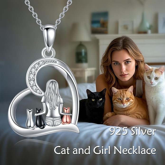 YFN Cat Necklace Sterling Silver Jewelry for Women Cat Jewelry Gifts