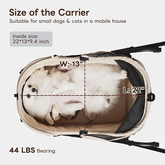 【One-Pull Open Ver.】 PETTENA One-Touch Foldable Dog Stroller for Small Dogs Cats up to 44 Lbs, Cat Stroller for 2 Cats, Large Space, Black