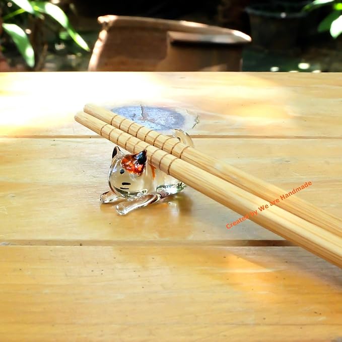 Handmade Cat Figures Glass Blown Art Chopstick Rest Dinner Decoration/Miniature Pet Animals/Collectible Figurines Gift Ideas/Tiny Ornament Cool Stuff Decor No.2