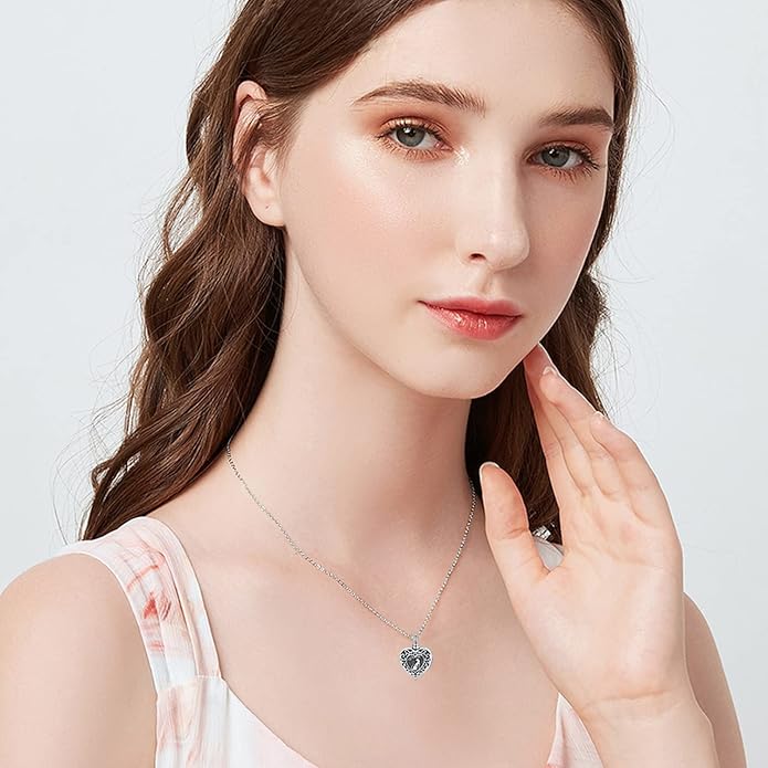 LONAGO Urn Necklace for Ashes 925 Sterling Silver Always in My Heart Keepsake Cremation Pendant Necklace
