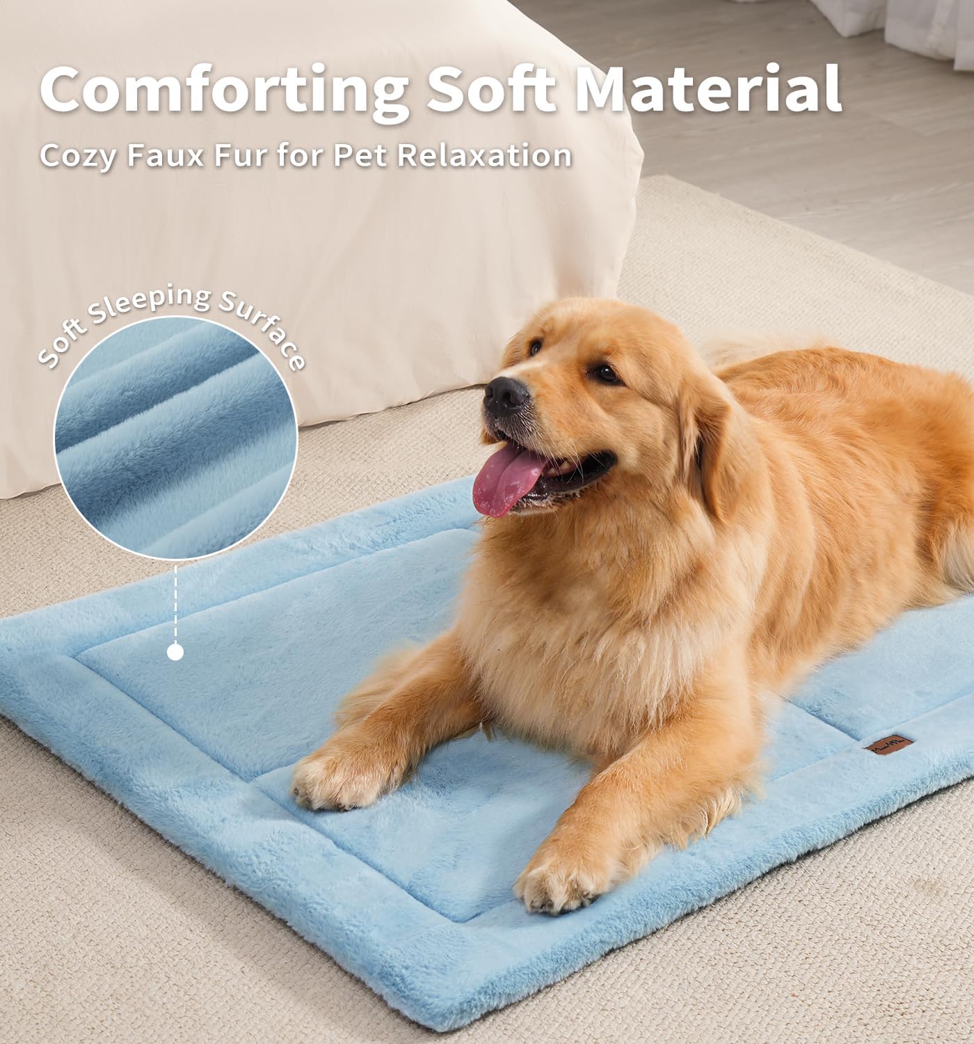 Made4Pets Dog Crate Pad Bed for Large Dogs, Washable & Reversible, Anti-Slip Kennel Mat for Cozy Sleeping, Soft Fluffy Dog Bed for Indoor & Outdoor Use, 36"x27", Blue