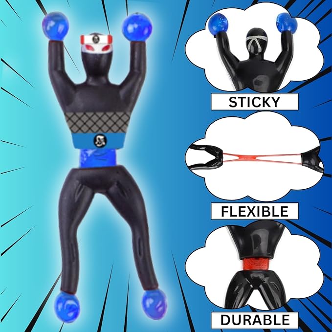 Liberty Imports Sticky Wall Climbing Ninjas with DIY Costume Stickers, Stretchy Climbers Window Crawlers, Party Favor Tricky Novelty Toys Climbing Rolling Men for Kids (Pack of 24)