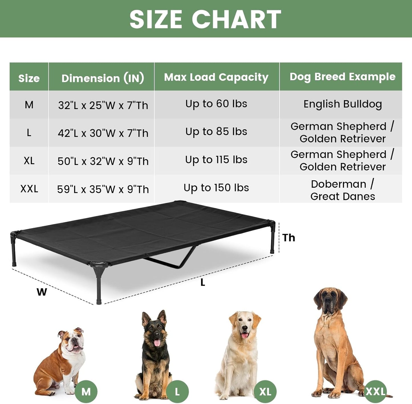 Elevated Dog Bed for Outdoor, Large Raised Dog Cot with Washable Mesh, Cooling Pet Cot Chew Proof for Outside Camping, 42"x30" Grey