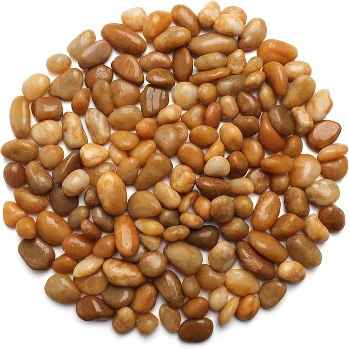5 Lbs River Rocks for Plants,0.8-1.5 Inch Decorative Ornamental Pebbels, High Polished Stones for Garden Landscaping, Smooth Gravel Filler for Outdoor Plants, Succulents, Fish Tank and Vases, Yellow