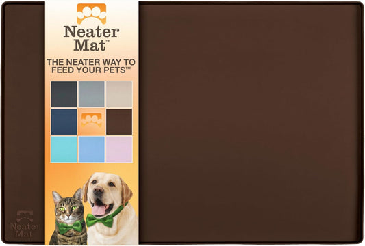 Neater Pet Brands Neater Mat Pet Mats for Food and Water, Cat & Dog Bowl Mat Waterproof Silicone, Feeding Tray, Dog Food Mats for Floors, Placemat w/Raised Edge for Under Bowls, 24" x 16", Brown
