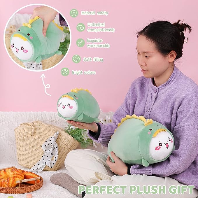 AIXINI Cute Cat Dinosaur Plush Pillow 15.7” Kitten Dino Stuffed Animal, Soft Kawaii Cat Plushie with Dinosaur Outfit Costume, Hugging Plush Pillow Toy Gifts