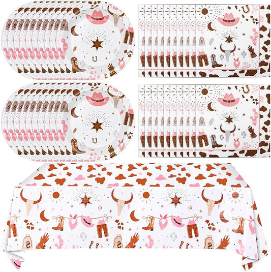 Western Cowgirl Birthday Party Supplies - Wild West Theme Decoration Tableware Include 20 Plates, Napkins and Tablecloth (Serve 20)