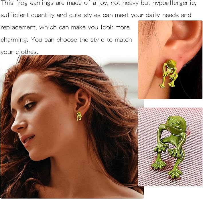 Frog Earrings for Women Mothers Day Gifts Vintage Frogs Shaped Stud Earrings Funny Cute 3D Animal Earrings Jewelry Gifts