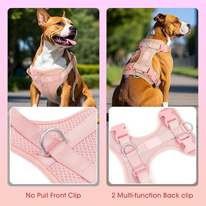 Wisedog Mesh Breathable Dog Harness: No Pull Harness with 3 Fast-Release Buckles Adjustable for Walking & Training for Small Medium Large Dogs (Pink, S: Neck=14"-19"/Chest=13"-24")