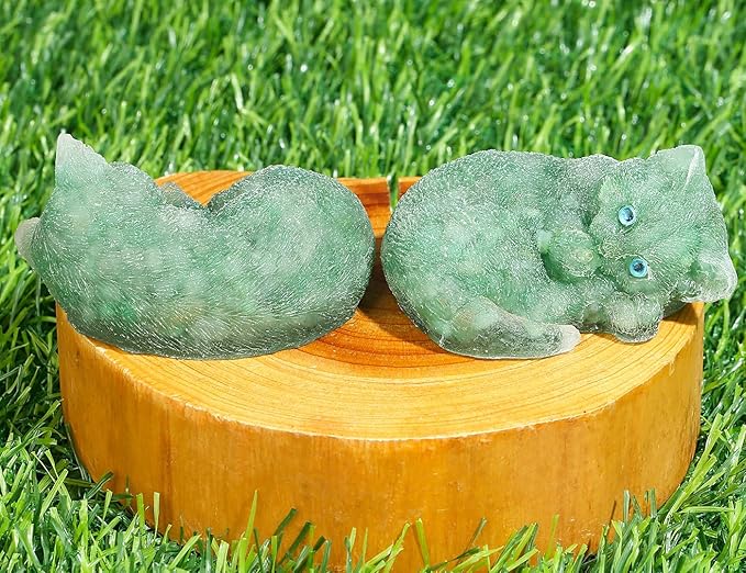 DUQGUHO Green Aventurine Cat Decor - Crystal Gifts for Lovers, Cute Resin Cat Statue Figurines, 1PC