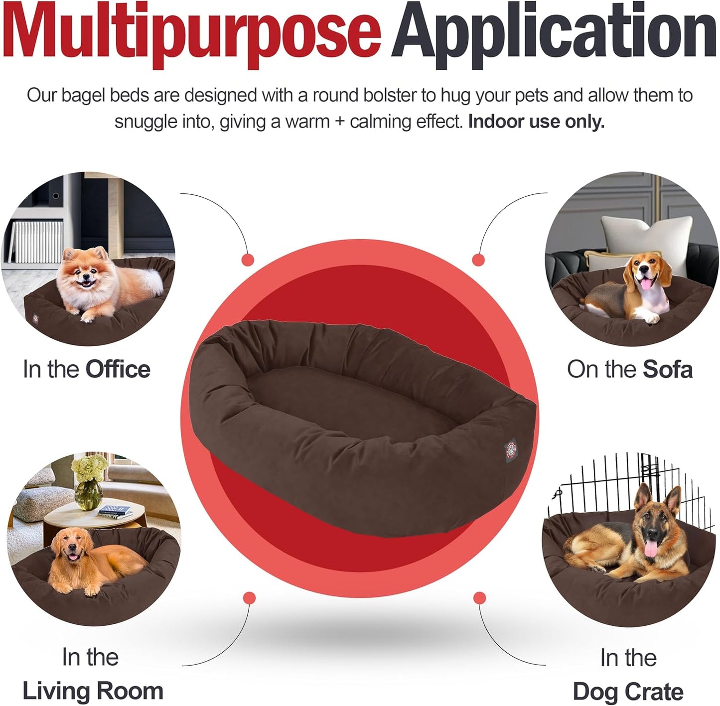 Majestic Pet 40 Inch Suede Shredded Memory Foam Mix Calming Large Dog Bed Washable 40 x 29 x 9 (Inch) - Cozy Soft Round Donut Dog Bed with Spine for Head Support - Pet Bed Chocolate