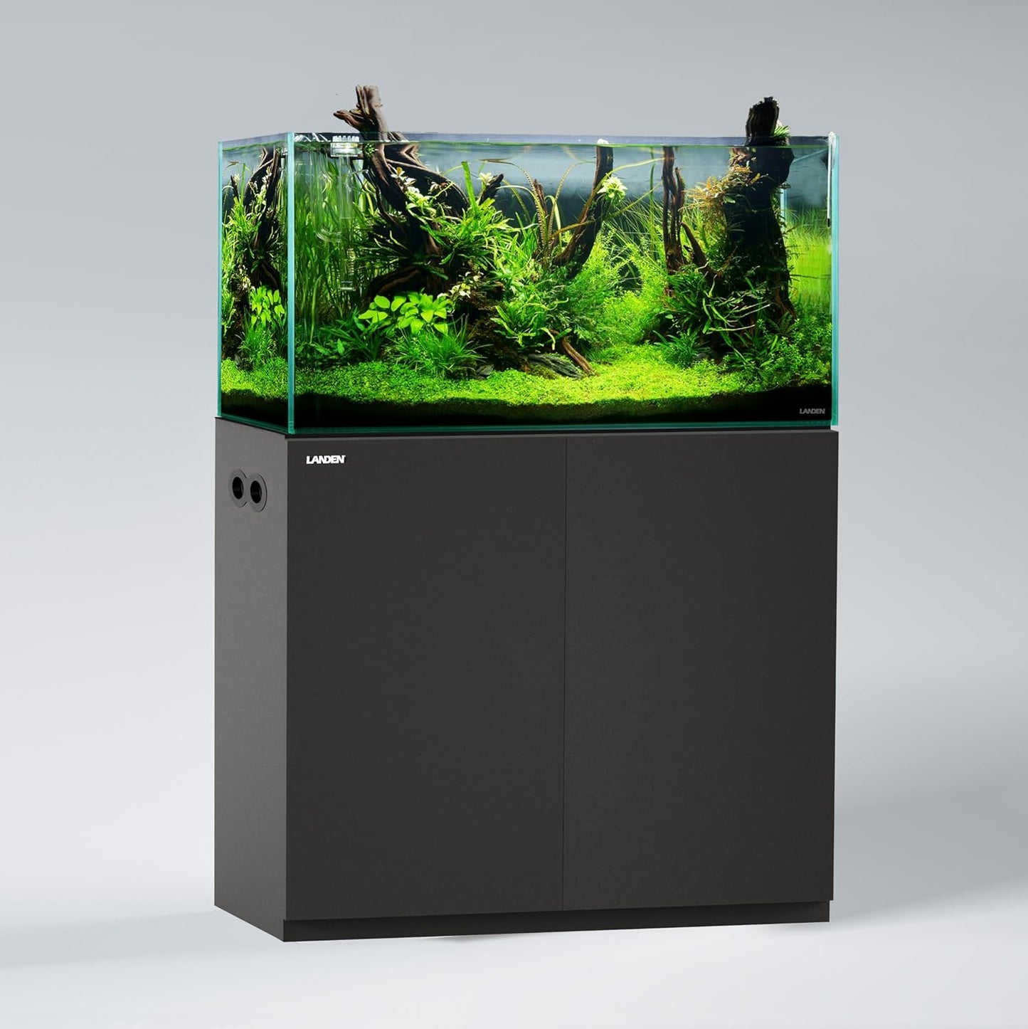 LANDEN Aquarium Wooden Stand and Cabinet for up to 55 Gal Tank, Fish Reptile Sea Salt WaterTank Stand, Nano Foam Leveling Mat Included, W35.5xD19.7xH31.5 in, Wooden Matte Black Painted(Stand Only)